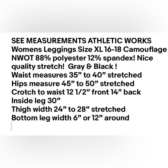 ATHLETIC WORKS Womens Leggings Size XL 16-18 Camouflage NWOT - Picture 6 of 6